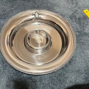 Pewter chip/dip serving platter.  14 inches in diameter